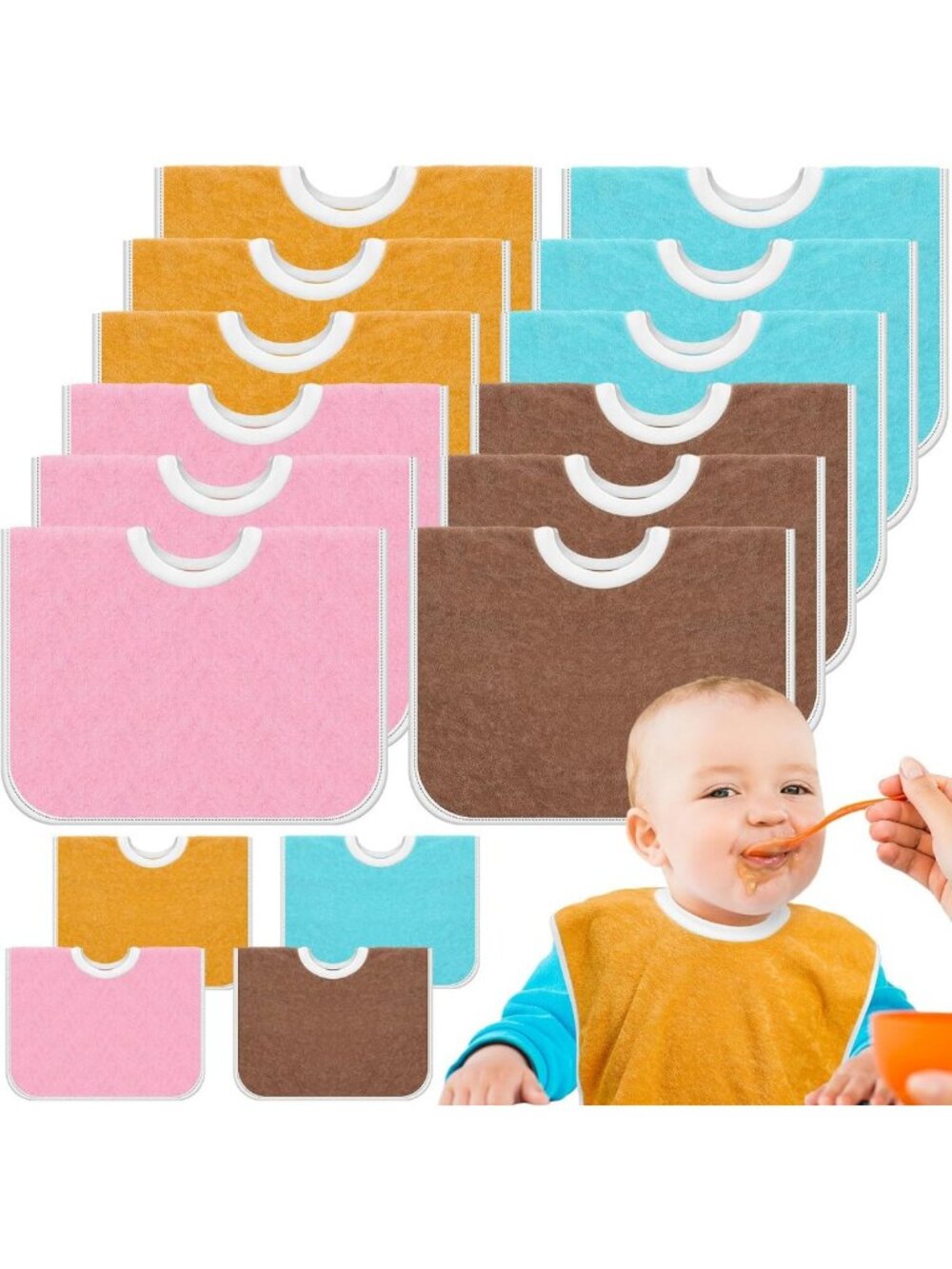 12 Pack Waterproof Toddler Bibs - Adjustable, Cute Designs for Mess-Free Meals